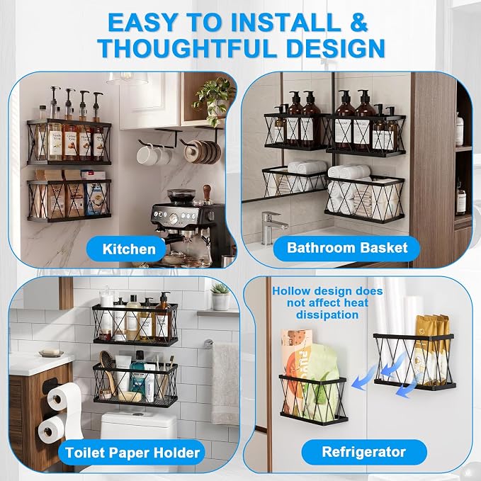 4 Pack Adhesive Cabinet Door Organizer, Rustproof Carbon Steel Lid Storage Holder,Inside cabinet door storage,Tumbler & Food Container Lid Rack,No Drill Storage Basket for Kitchen Cabinet & Bathroom - Image 8