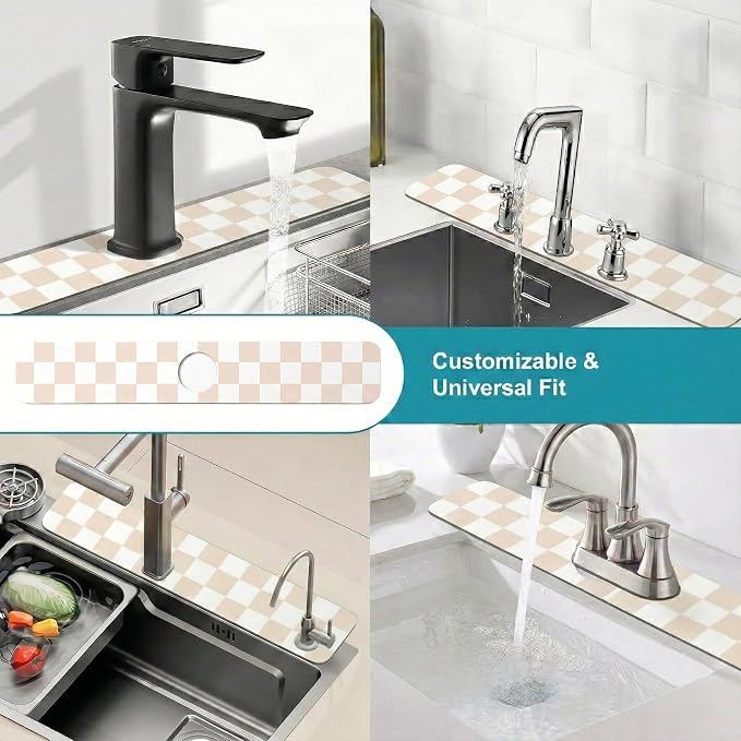 Cuttable Kitchen Sink Faucet Mat: 24" Lx4 W Splash Guard with Center Hole | Customizable Absorbent Non-slip Fabric Rubber Mat, Cut to Fit 2,3,4 Holes Irregular Sink with Soap Dispenser Air Gap - Image 3
