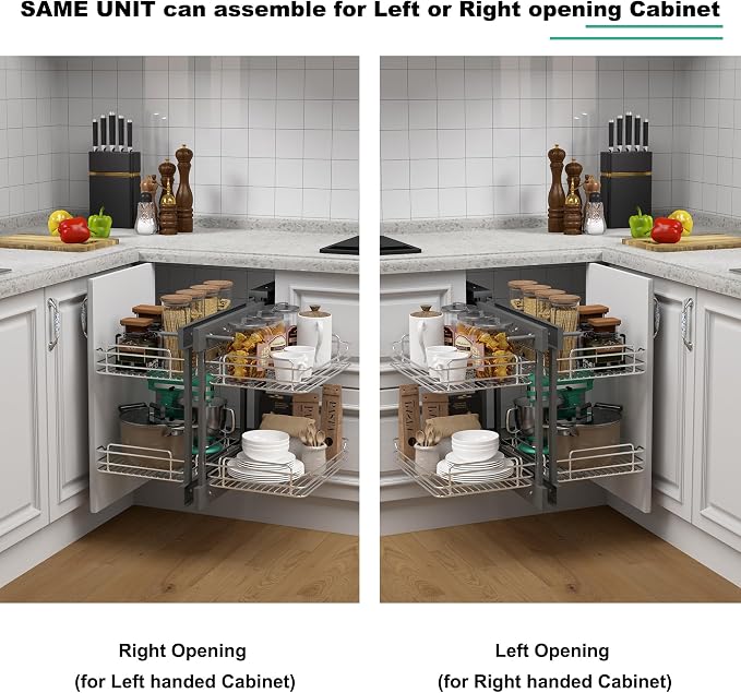 Blind Corner Cabinet Pull Out 2 Tier 4 Shelves Magic Corner Kitchen Cabinet Pull Out Shelf Organzier Soft Close Bottom Mount Min Opening 15in，Metal - Image 6