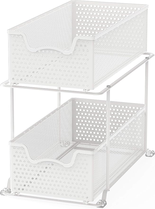 Simple Houseware 2 Tier Sliding Cabinet Basket Organizer Drawer, White - Image 4