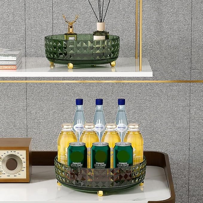 Makeup Perfume Organizer, 9 Inch /23cm 360 Degree Rotating Skincare Organizer, Cosmetics Organizer for Dresser Bathroom Bedroom Countertop Kitchen Pantry Cabinet Vanity Tray Refrigerator, Dark Green - Image 9