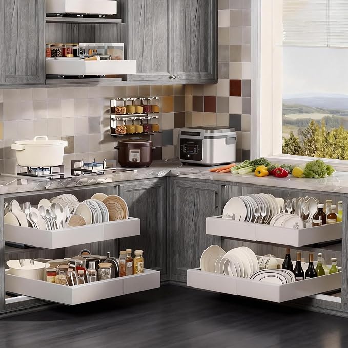 21" Deep Pull Out Cabinet Organizer, 12-22 Inch Expandable Drawer, 4 Pack | Basket adjusts 12"-22" wide; designed for cabinet interiors over 13" wide and 21" deep. 3 rails pull out up to 12". - Image 8
