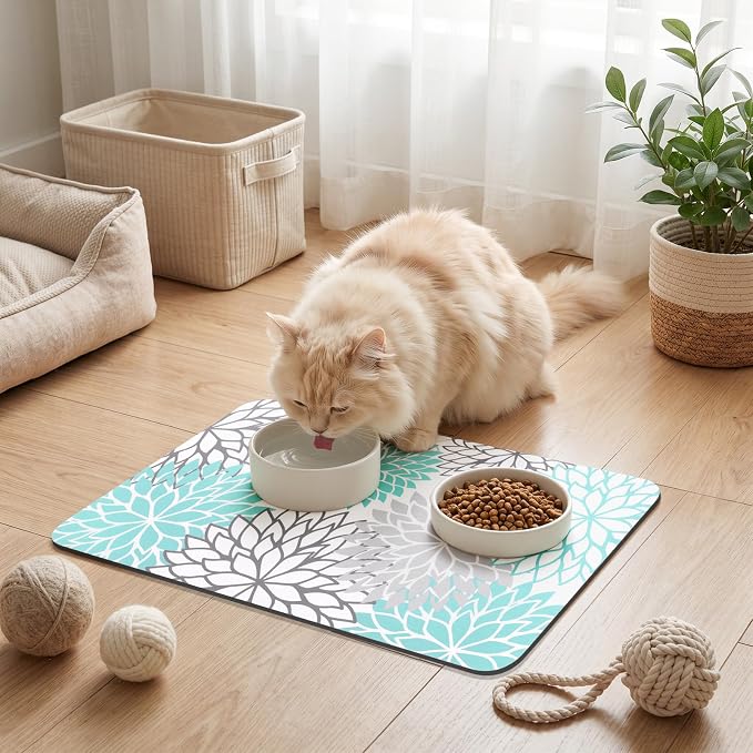 Findosom 2PCS 17" x 32" Dish Drying Mat & 24" x 5.5" Sink Splash Guard, Super Absorbent & Cuttable Dish Mat Drying Kitchen Mat with Teal Floral, Hide Stain Drying Mat for Kitchen Counter - Image 4