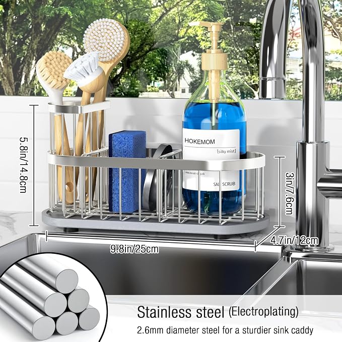 Sink Caddy Kitchen Sink Organizer, Sponge & Brush Holder, Stone Drying Mat | Space-Saving Sink Sponge Holder with Full-Size Tool Storage, Fits Most Sinks, Kitchen Sink Accessory and Countertop Organizer - Image 2
