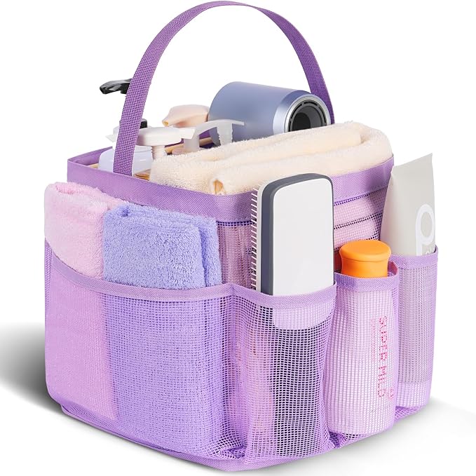 EUDELE Mesh Shower Caddy Portable for College Dorm Room Essentials,Portable Shower Caddy Dorm with 9-Pocket Large Capacity, Shower Bag for Beach, Swimming, Gym, Travel essentials, Purple by EUDELE