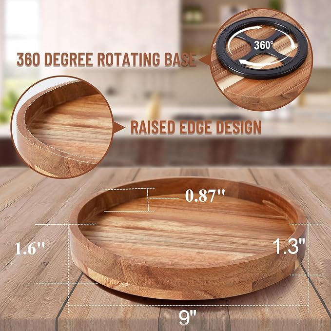 9" Acacia Wood Lazy Susan Organizer for Cabinet,Lazy Susan for Countertop - Image 3