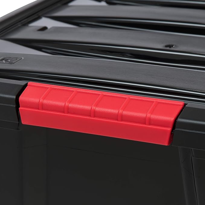 IRIS USA 4-Pack 54 Quart Storage Bins with Lids, Black | Black finish conceals stored items. Perfect for moving, blankets, clothing, and garage storage. Nestable design saves space - Image 5