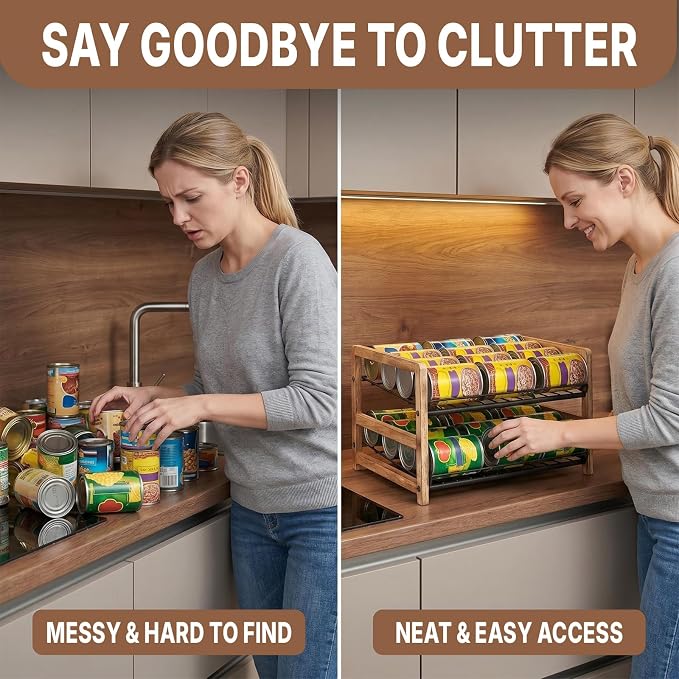 DGWJSU Can Organizer for Pantry 2-Tier, Holds up to 24 Cans Storage | Cans Holders for Pantry, Cabinet, Countertop, Carbonized Brown - Image 8