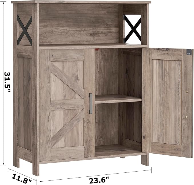 Homhedy Farmhouse Bathroom Storage Cabinet with Doors, Small Floor Cabinet | Toilet Paper Cabinet with Adjustable Shelf, Freestanding Storage Cabinet for Kitchen/Laundry/Living Room, 24"W, Greige - Image 3