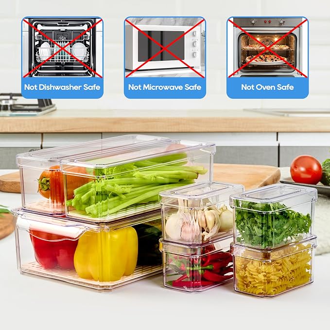 JollyPack Fridge Organizers, Refrigerator Organizer Bins with Lids, 14 Pack | BPA Free, Stackable Fruit Storage Containers, Great for Fridge, Vegetables, Food and Drinks - Image 2