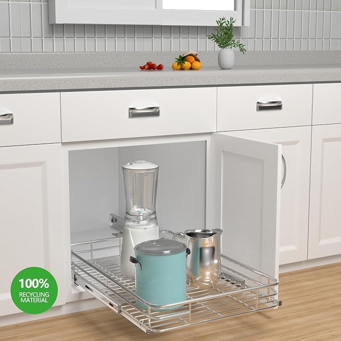 Pull Out Cabinet Organizer 20" W x 21" D, Chrome | Slide Out Shelves for Kitchen Cabinet, 100 lbs Capacity, Smooth Ball-Bearing Glides, Heavy-Gauge Steel Wire, Fits 21" Opening - Image 2