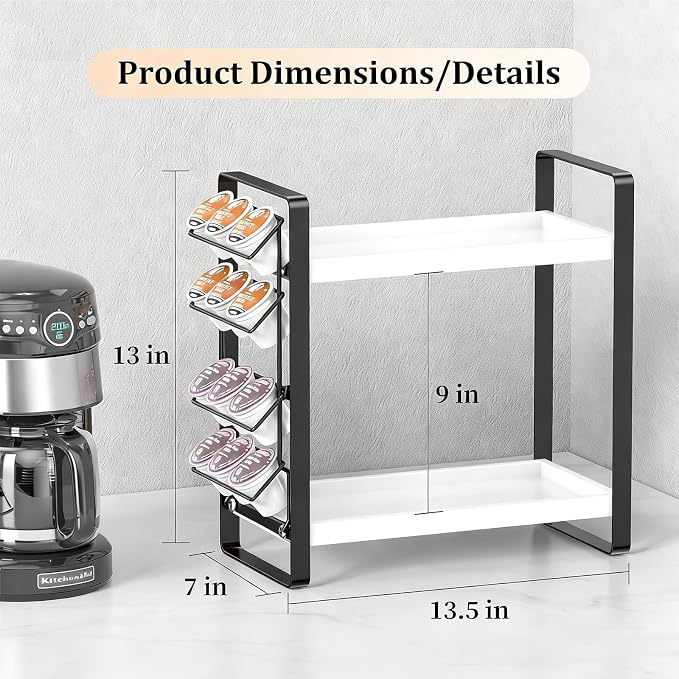Coffee Station Organizer for Counter, Coffee Pods Holder Storage, Wooden Kitchen Counter Shelf, (WHITE) - Image 7
