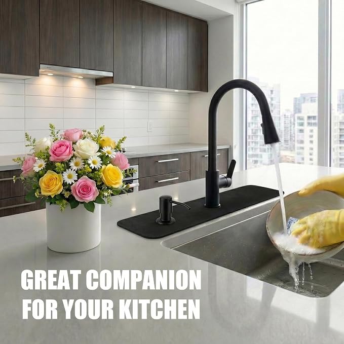 Cuttable Kitchen Sink Faucet Mat: 24"Lx5.5"W Splash Guard with Center Hole | Customizable Absorbent Non-slip Fabric Rubber Mat, Cut to Fit 2,3,4 Holes Irregular Sink with Soap Dispenser Air Gap - Image 6