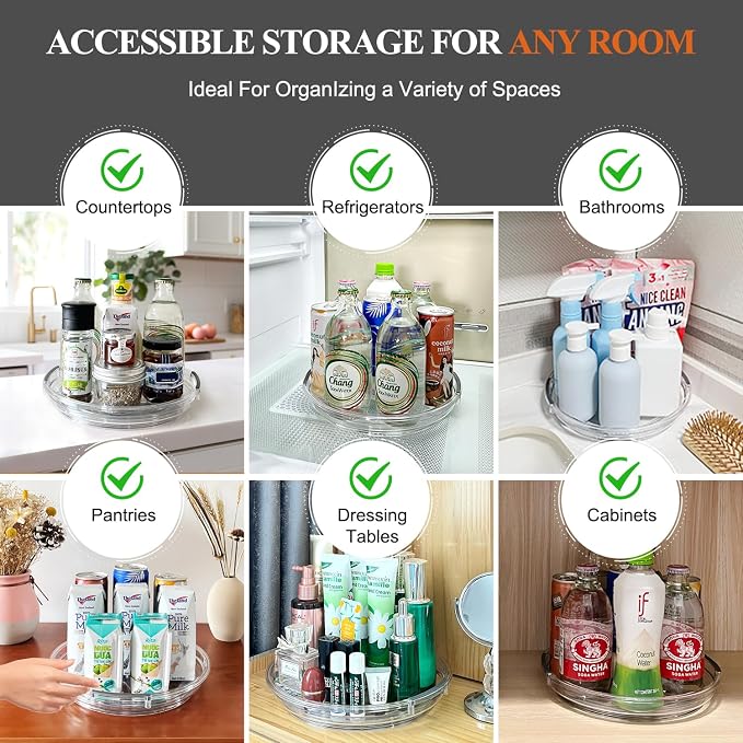 INCOSTAR 4 Pack Lazy Susan, 9 Inch Clear Turntable for Kitchen Cabinet | Rotating Spice Rack, Pantry Organizer and Storage, Bathroom Countertop Organizing for Makeup Vanity - Image 3