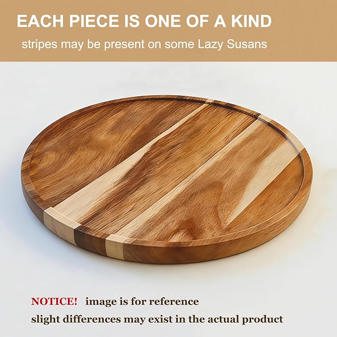 10-inch Acacia Wood Lazy Susan Organizers,Lazy Susan Turntable for Cabinet - Image 5