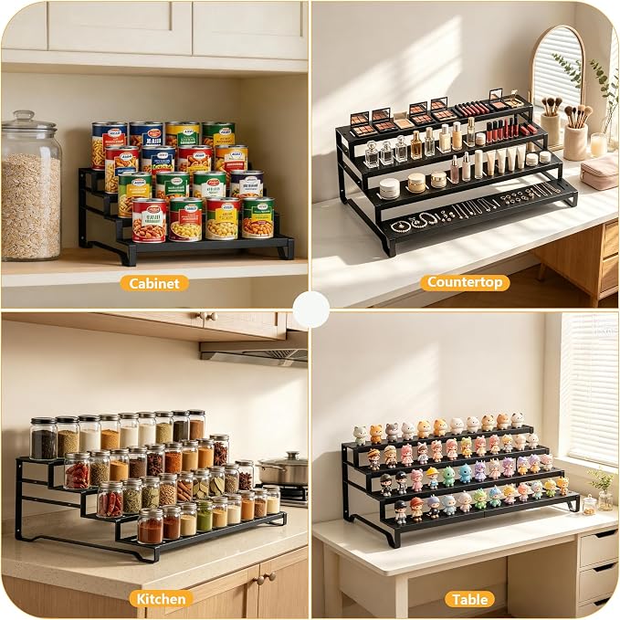 Expandable Can Organizer for Pantry, 4 Tier Metal Canned Food Storage 2Pack | 13"-21" Adjustable Length, Tiered Reversible Shelf Design, Large-Capacity Storage for Kitchen Cabinets & Countertops - Image 4