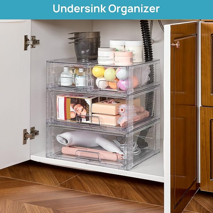 Vtopmart Clear Stackable Storage Drawers, 5 Pack Wide Storage Set | Wide and Small Pull-Out PET Drawers Designed for Large and Small Item Sorting, Cabinets, Closets, Pantry - Image 2