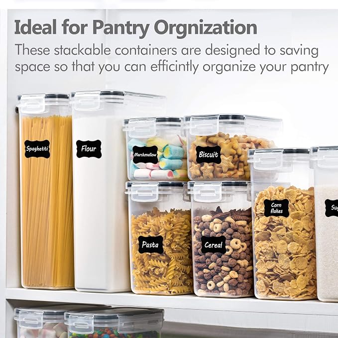 Airtight Food Storage Containers with Lids, 8 PCS | BPA-Free Kitchen Organizers with Lids, For Flour, Sugar & Cereal, Plastic Dry Food Canisters, Pantry Storage - Image 4