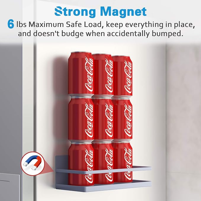 Magnetic Spice Rack, Strong Magnetic Shelf with 2 Removable Hooks, Perfect Space Saver for Small Kitchen/Apartment, Awesome Metal Cabinet for Holding Spices, Jars, Bottle, Beve(Grey, 2Pack) - Image 3