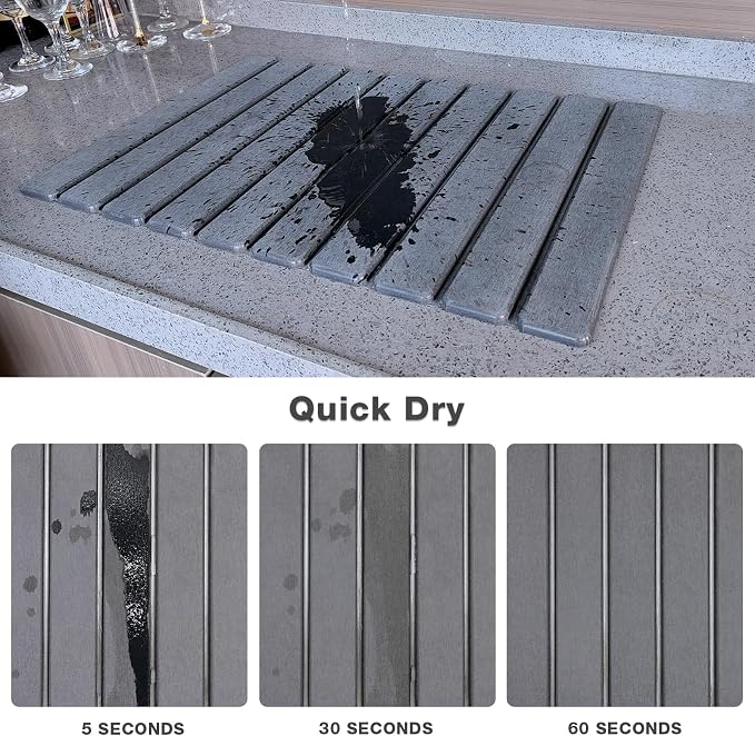 Large Diatomite Kitchen Counter Drying Mat – 24”x16”, Aesthetic Stone Mat for Dishes, Roll-Up Space-Saving & Quick-Drying Stone Rack - Image 6