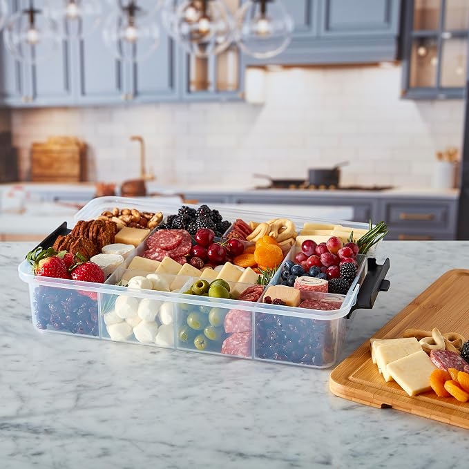 Farberware Build Snacklebox Serving Tray with Locking Bamboo Cutting Board Lid, Portable Storage Container with Compartments for Charcuterie, and More, Natural (Pack of 4) - Image 10