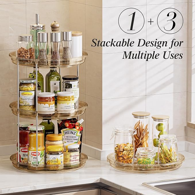 LAMU 2 Pack 2 Tier Lazy Susan Turntable Organizer 10.6'' Rotating Spice Rack Organization for Cabinet, Kitchen, Pantry, Countertop, Bathroom, Vanity, Medicine Cabinet Organizer, Amber - Image 4