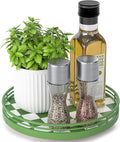 Green and White Checkerboard Lazy Susan with Rubberwood Base and Metal Rail | Smooth rotating oak tray with walnut finish for dining tables, kitchen counters, pantries and cabinet storage. by AMH
