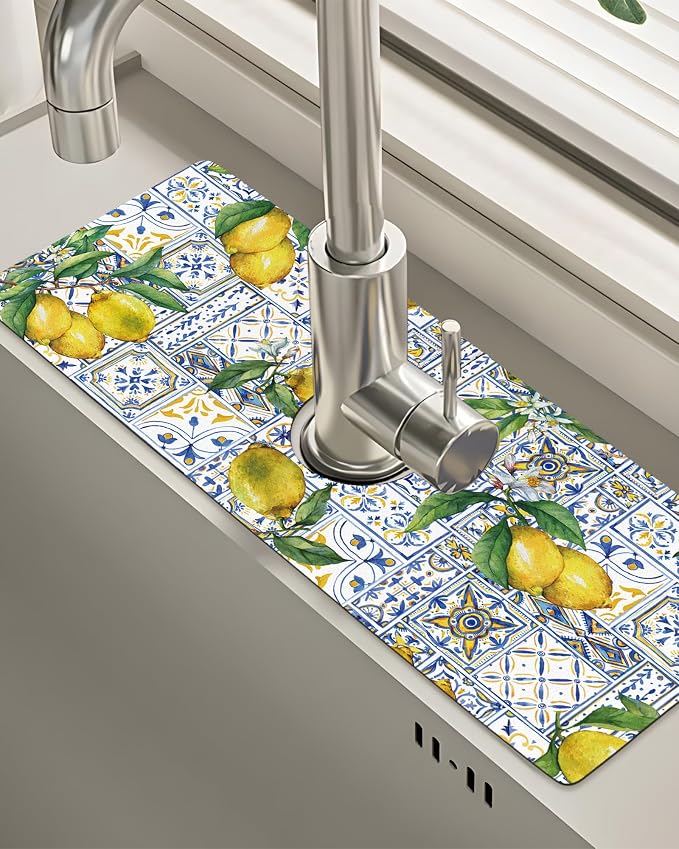 Patterned Sink Faucet Mat Kitchen Splash Guard Super Absorbent Drying Mat, Non-Slip Drain Pad for Kitchen Counter or Bathroom-15x5.5in by BnhjsdwTablecloth