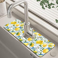 Yellow Lemons and Blue Tiles Sink Faucet Absorbing Mat Splash Guard Behind Faucet Sink Mat Absorbent Fast Drying Faucet Draining Mat for Bathroom Kitchen 5.5"×15" by Unknown