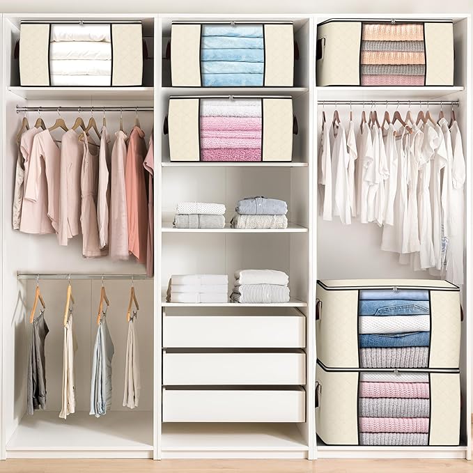 90L Large Storage Bags, 4 Pack Clothes Storage Bins Closet Organizers | Foldable Storage Containers, with Reinforced Handle, for Clothing, Blanket, Comforters, Bed Sheets, Pillows and Toys - Image 4