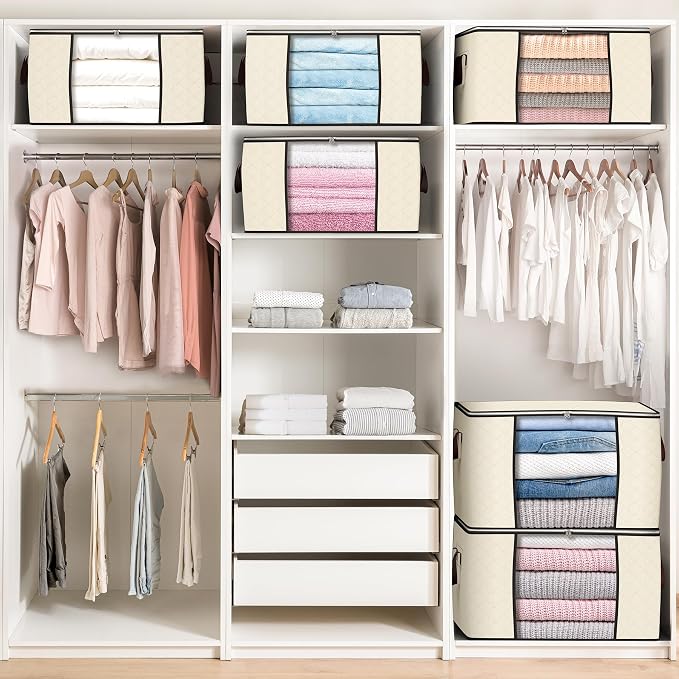 90L Large Storage Bags, 6 Pack Clothes Storage Bins Closet Organizers | Foldable Storage Containers, with Reinforced Handle, for Clothing, Blanket, Comforters, Bed Sheets, Pillows and Toys - Image 5