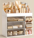 HBlife Makeup Organizer Countertop with Brush Holder, Large Bathroom Counter Organizer with Drawers, Skincare Organizers for Vanity, Plastic Dresser Organizer Storage Gift for Women Girl Mom, White by HBlife