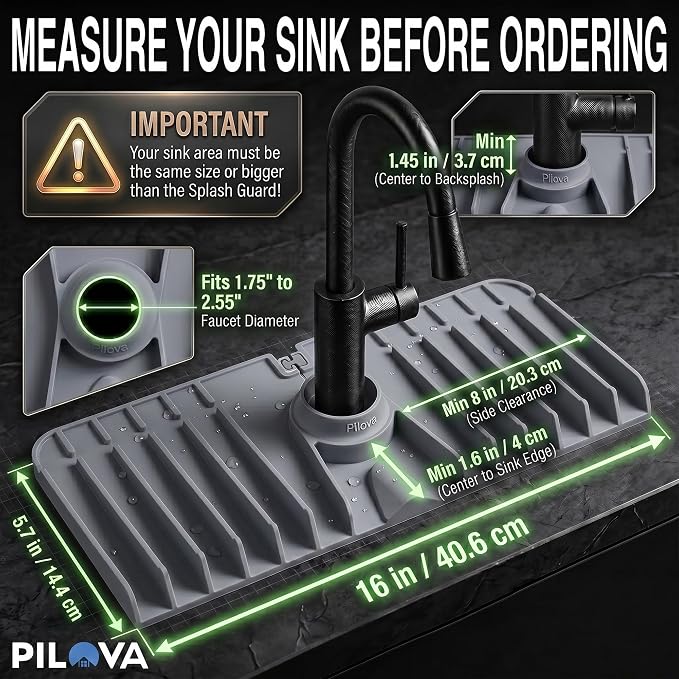 Premium Kitchen Sink Splash Guard – 16" x 5.7" Silicone Faucet Mat with Secure Pressure Clip, True 10° 3D Drainage(No Pooling), Anti-Lift Design, Flexible Leak-Sealing Ring, Non-Slip Fit Behind Faucet - Image 4