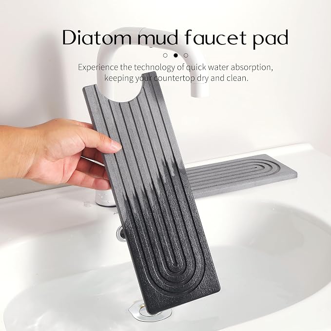 Diatomite Faucet Mat for Kitchen Sink, Quick-Dry Stone-Like Sink Mat, Flat Lay Absorbent Countertop Drying Mat for Faucet Area, Hard Diatomite Mat, Gray, 23.6 x 4 in - Image 3