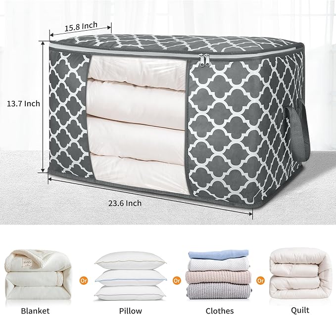 90L Large Storage Bags, 6 Pack Clothes Storage Bins Closet Organizers | Foldable Storage Containers, with Reinforced Handle, for Clothing, Blanket, Comforters, Bed Sheets, Pillows and Toys - Image 2