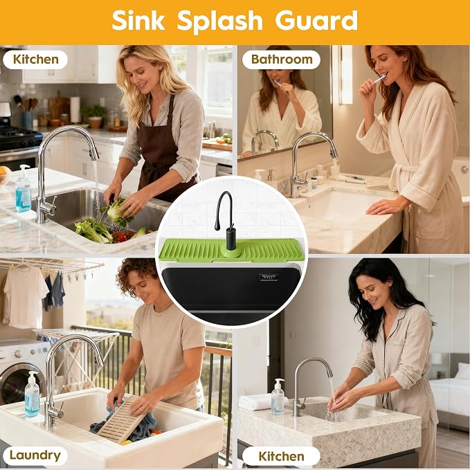 24" Silicone Faucet Mat for Kitchen Sink of The Lastest, Green | 8° Slope Fast Self-draining, Kitchen Sink Water Splash Guard, Behind Faucet Draining Mat, for Bathroom Kitchen Sink Area - Image 8