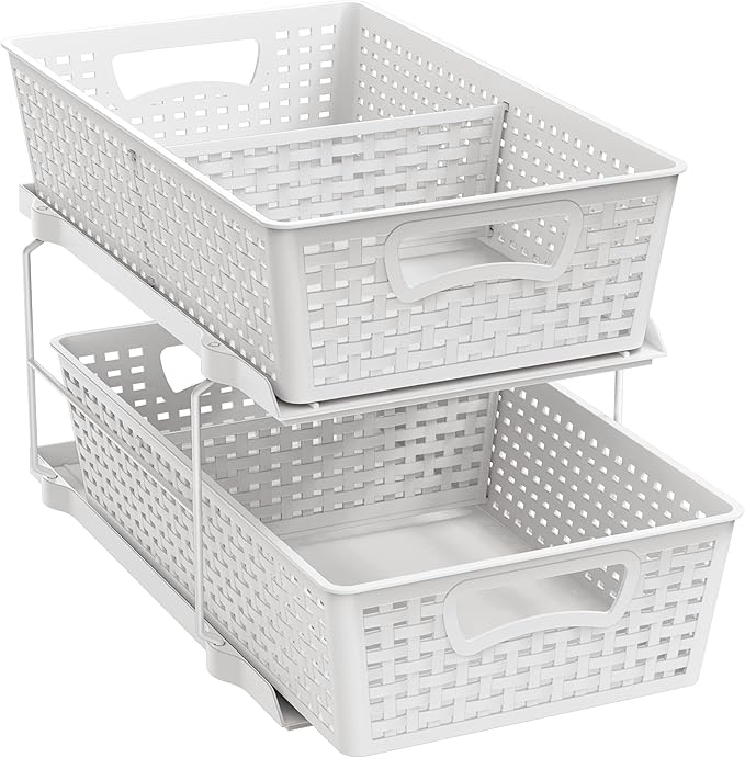 Simple Houseware 2 Tier Pull-Out Sliding Drawer Under Sink Storage, White | Great for Kitchen Bathroom Tray Shelf Organizer by SimpleHouseware