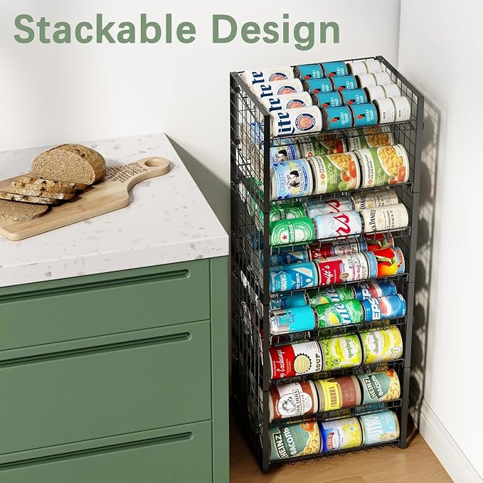 JKsmart 2-Tier Stackable Rack Organizer for Pantry, Adjustable Dispenser Holds Up to 120 Cans, Storage Holder for Various Ounces of Canned Drinks, Black, 4 Pack - Image 6