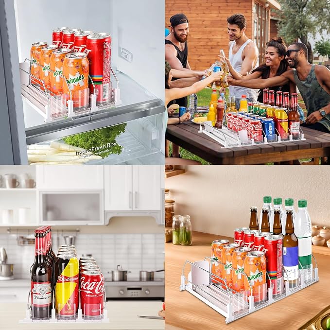Drink Organizer for Fridge, Soda Can Organizer Dispenser for Refrigerator with Automatic Pusher Glide, Width Adjustable Clear Dividers Can Holder for 25 Cans, 15''D x16.6''W, 5 Rows - Image 7