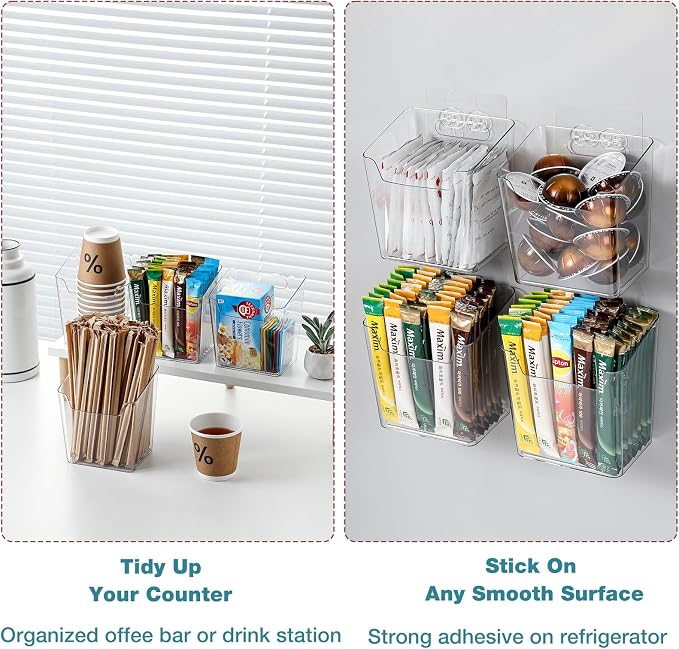 2-Pack Kitchen Cabinet Door Organizer Adhesive, Drink Packet Organizer | Hanging Storage Bins, Stick on Small Wall Storage Container, Clear Bathroom Under Sink Caddy Spice Rack for Pantry Organizer - Image 4