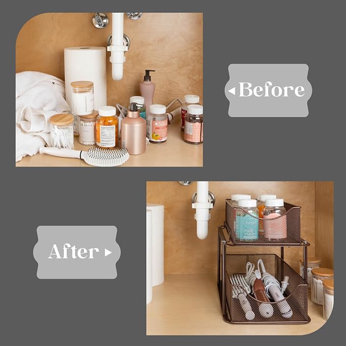 Sorbus 2 Sets of 2 Tier Metal Under Sink Organizer for Bathroom, Kitchen, Strong Steel Mesh Sliding Drawers for Under Sink, Under Cabinet, Closet, Kitchen, Pantry, Bathroom Organizers and Storage - Image 6
