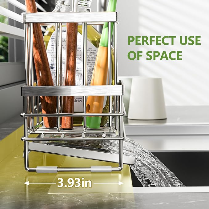 Cisily Sink Caddy Sponge Holder for Kitchen with Brush Holder and Stainless Steel Self Drain Tray, Rustproof Kitchen Sink Organizer for Sponge, Soap Dispenser Storage Accessories - Image 5