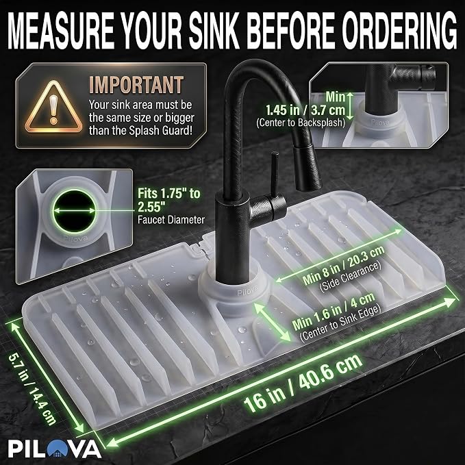 Premium Kitchen Sink Splash Guard – 16" x 5.7" Silicone Faucet Mat with Secure Pressure Clip, True 10° 3D Drainage(No Pooling), Anti-Lift Design, Flexible Leak-Sealing Ring, Non-Slip Fit Behind Faucet - Image 4
