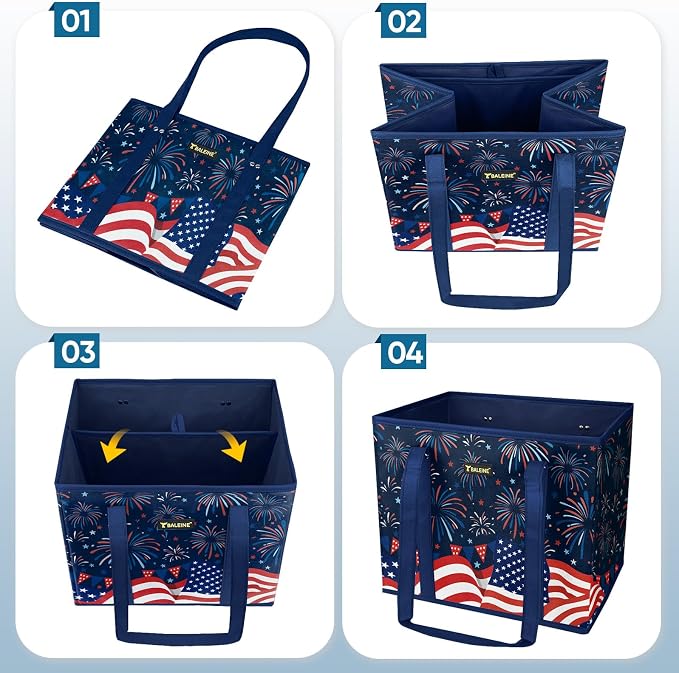 BALEINE 3PK Reusable Grocery Bags, Heavy Duty Shopping Tote Bag | 12'' Long Handles, Reinforced Bottom Keeps Upright, Fold Flat Storage, Water-Resistant Shopping Bag, Multiple Color Options - Image 7