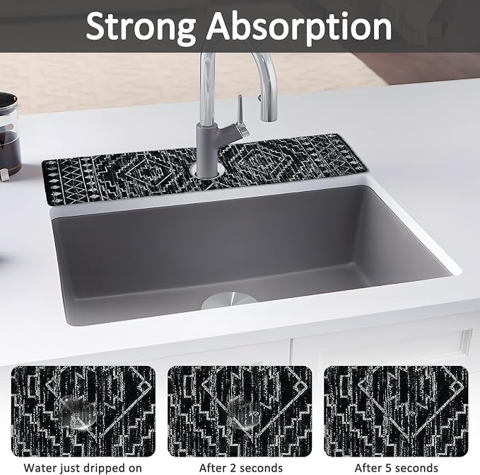 2PCS 24" X 5.5" Kitchen Sink Splash Guard Faucet Mat Aztec Super Absorbent Fast Drying Faucet Guard & Draining Mat Sink Splash Guard Behind Faucet for Kitchen, Bathroom - Image 3