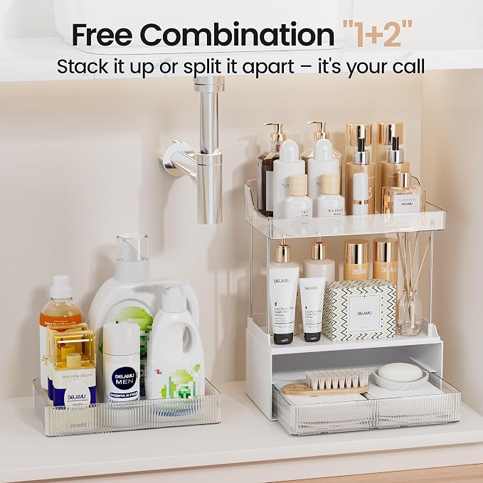 Delamu 4-Tier Makeup Organizer, Bathroom Counter, 2 Drawers,Clear 2Pack | Elegant Vanity Organizer Gift for Women, Holds Perfume, Skincare, Nail Polish & Hair Accessories for Bathroom Countertop - Image 6