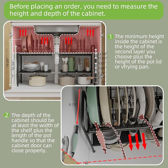 Expandable Under Sink Organizer，Pot and pan Organizer Under Cabinet | Pan Lid Organizer,Expandable Storage shelf with 2 Pan Racks（14 Dividers）and 4 Removable Panels,Adjustable partition height - Image 6
