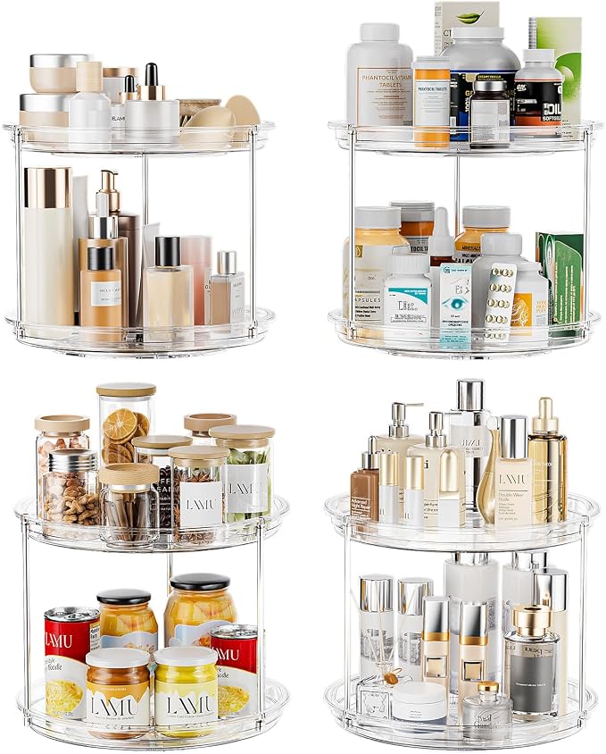 LAMU 2 Tier Lazy Susan Turntable Organizer for Cabinet, 9'' Rotating Spice Rack for Kitchen, Pantry, Countertop, Bathroom, Vanity, Under Sink, Medicine Cabinet Organizer, 4 Pack by YourHome-OrganizationHelper