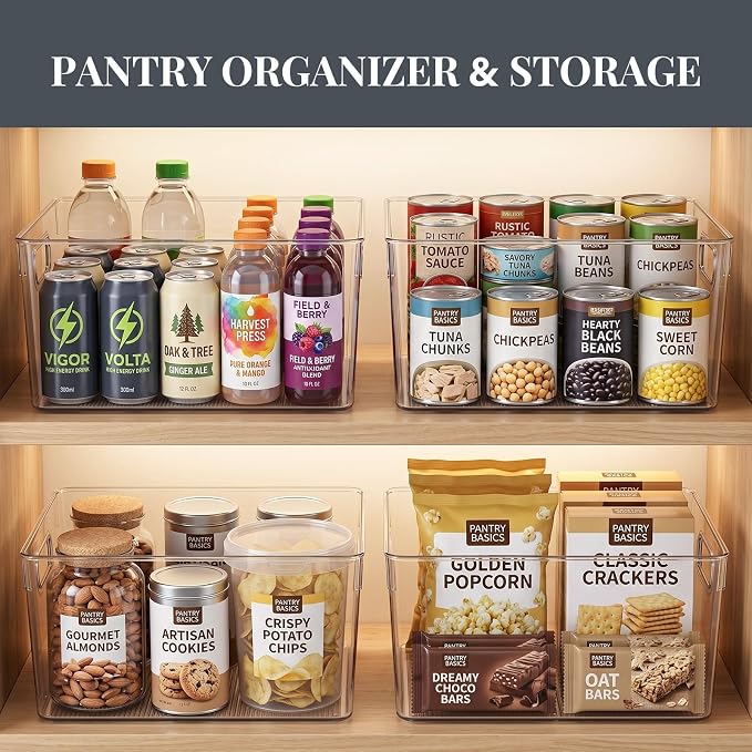 Heyuzb Clear Storage Bins for Pantry Organizers and Storage Large Capacity Under Sink Organizers, 4 PACK Plastic Organizer Bins for Kitchen, Laundry Room, Cabinet, Bathroom, Closet - Image 3