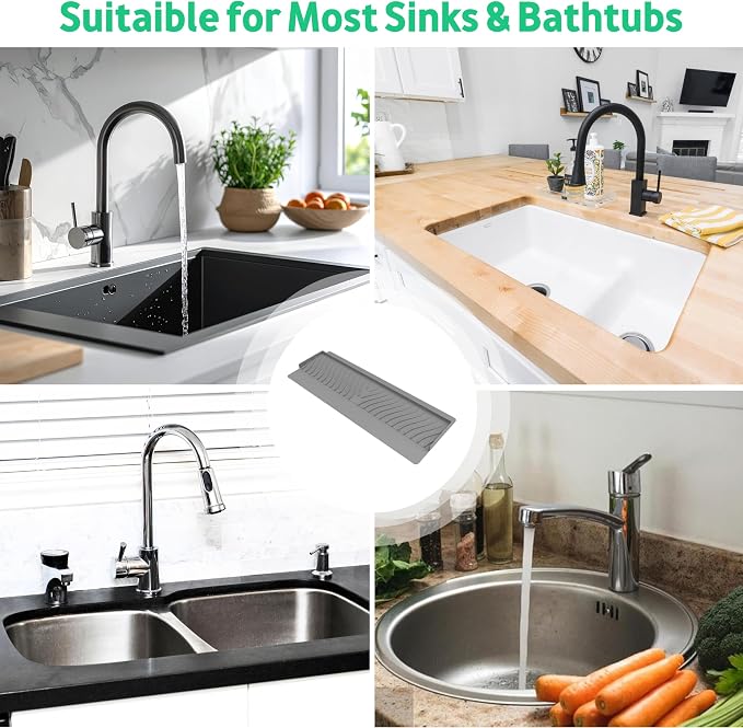 Silicone Sink Edge Protector and Splash Guard with Matching Drain Strainer, 24 Inch Countertop Chip Guard for Kitchen and Bathroom, 62 Suction Cups, Heat Resistant to 446°F, Gray - Image 6